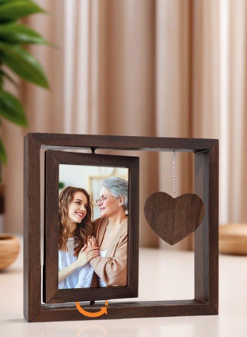 Rotating Picture Frame, Memorial Photo Frame with Heart Shaped Pendant, Wooden Keepsake Frame, Grandmother Grandma Birthday Gift from Grandkids, Display Two 4x6'' - Image 2